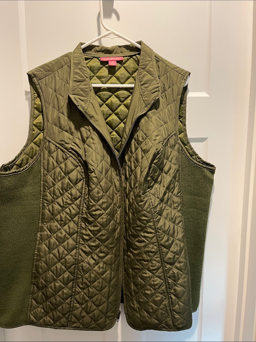 Woman Within Olive Quilted Knit-Side Vest
